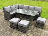 Fimous Semi-Assembled 9 Seater Rattan Garden Furniture Corner Sofa Dining Sets Outdoor Patio With 3 Stools