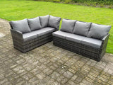 Fimous Semi-Assembled 9 Seater Rattan Garden Furniture Corner Sofa Dining Sets Outdoor Patio With 3 Stools