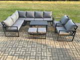 Fimous Aluminium Garden Furniture Set Outdoor Indoor Lounge Corner Sofa 2 Pcs Chair Oblong Coffee Table Sets with 2 Small Footstools Dark Grey