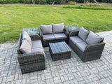 Fimous Outdoor Garden Furniture Sets 6 Seater Wicker Rattan Furniture Sofa Sets with Square Coffee Table Love seat Sofa 2 Side Tables