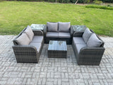 Fimous Outdoor Garden Furniture Sets 6 Seater Wicker Rattan Furniture Sofa Sets with Square Coffee Table Love seat Sofa 2 Side Tables