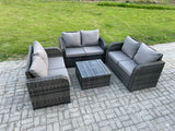 Fimous Outdoor Garden Furniture Sets 6 Seater Wicker Rattan Furniture Sofa Sets with Square Coffee Table Love seat Sofa
