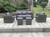 Fimous Wicker Rattan Garden Furniture Sofa Sets Outdoor Patio Coffee Table With Stools grey mixed