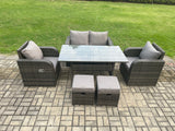 Fimous Rattan Garden Furniture 6 Piece Grey Patio Furniture Set Patio Conservatory 6 Seater Set Outdoor Rectangular Table and Chairs