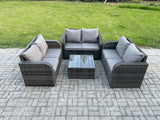 Fimous Outdoor Garden Furniture Sets 6 Seater Wicker Rattan Furniture Sofa Sets with Square Coffee Table Love seat Sofa