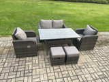 Fimous Rattan Garden Furniture 6 Piece Grey Patio Furniture Set Patio Conservatory 6 Seater Set Outdoor Rectangular Table and Chairs
