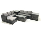 Fimous Garden Outdoor Rattan Furniture Set with Sofa Coffee table 3 Footstools 2 Side Tables Dark Grey Mixed