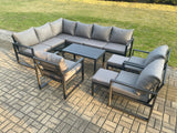 Fimous Aluminium Garden Furniture Set Outdoor Indoor Lounge Corner Sofa 3 Pcs Chair Oblong Coffee Table Sets with 2 Small Footstools Dark Grey