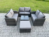 Fimous Outdoor Garden Furniture Sets 7 Seater Wicker Rattan Furniture Sofa Sets with Square Coffee Table Love seat Sofa Big Footstool
