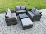Fimous Outdoor Garden Furniture Sets 7 Seater Wicker Rattan Furniture Sofa Sets with Square Coffee Table Love seat Sofa Big Footstool