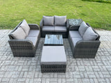 Fimous Outdoor Garden Furniture Sets 7 Seater Wicker Rattan Furniture Sofa Sets with Square Coffee Table Love seat Sofa Big Footstool Side Table