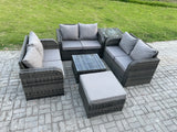 Fimous Outdoor Garden Furniture Sets 7 Seater Wicker Rattan Furniture Sofa Sets with Square Coffee Table Love seat Sofa Big Footstool Side Table