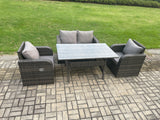 Fimous Rattan Garden Furniture 4 Piece Grey Patio Furniture Set Patio Conservatory 4 Seater Set Outdoor Rectangular Table and Chairs