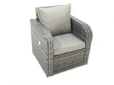 Fimous Outdoor Garden Furniture Set Rattan Sofa Dining Table Set with Reclining Chair 2 Small Footstool Dark Grey Mixed