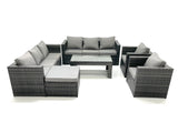 Fimous Rattan Garden Furniture Sofa Set with Coffee table Armchair Big Footstool Dark Grey Mixed