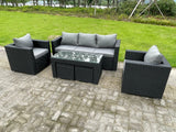 Fimous Wicker Rattan Garden Furniture Sofa Sets Outdoor Patio Coffee Table With Stools black
