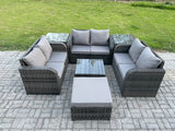 Fimous Outdoor Garden Furniture Sets 7 Seater Wicker Rattan Furniture Sofa Sets with Square Coffee Table Love seat Sofa Big Footstool 2 Side Tables