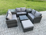 Fimous Outdoor Garden Furniture Sets 7 Seater Wicker Rattan Furniture Sofa Sets with Square Coffee Table Love seat Sofa Big Footstool 2 Side Tables