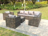 Fimous 8 Seater Grey Rattan Corner Sofa Set Coffee Table 2 Armchairs Garden Furniture Outdoor