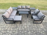 Fimous Aluminium Outdoor Garden Furniture Set 9 Seater Garden Sofa with Oblong Coffee Table Big Footstool 2 Side Tables Dark Grey