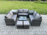 Fimous 8 Seater Outdoor Garden Furniture Sets Wicker Rattan Furniture Sofa Sets with Square Coffee Table Love seat Sofa 2 Small Footstools 2 Side Tables