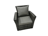 Fimous Outdoor Furniture Garden Dining Set Rattan Corner Sofa Chair Set Gas Fire Pit Table with Temper Glass 2 Big Footstools Dark Grey Mixed