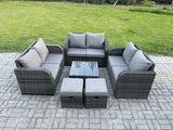 Fimous 8 Seater Outdoor Garden Furniture Sets Wicker Rattan Furniture Sofa Sets with Square Coffee Table Love seat Sofa 2 Small Footstools