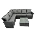 Fimous High back dark grey mixed outdoor garden furniture corner rattan sofa set square coffee table left option