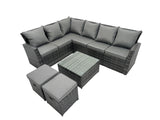 Fimous 8 Seater High Back Rattan Garden Furniture Set Corner Sofa With Square Coffee Table Footstool