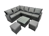 Fimous 8 Seater High Back Rattan Garden Furniture Set Corner Sofa With Square Coffee Table Footstool