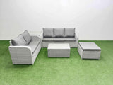 Fimous 6 Seater PE Rattan Wicker Garden Furniture Patio Conservatory Sofa Set with Rectangular Coffee Table 3 Seater Sofa Love Sofa Big Footstool Side Table