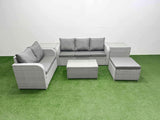 Fimous 6 Seater PE Rattan Wicker Garden Furniture Patio Conservatory Sofa Set with Rectangular Coffee Table 3 Seater Sofa Love Sofa Big Footstool 2 Side Table