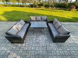 Fimous 9 Seater Wicker Rattan Garden Furniture Set with Rectangular Dining Table Patio Outdoor Lounge Sofa Set