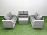 Fimous  6 Seater PE Wicker Rattan Furniture Sofa Sets with Rectangular Coffee Table 2 Seater Love Sofa Light Grey