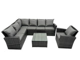 Fimous 7 seater high back dark grey mixed rattan corner sofa set chair square coffee table outdoor furniture left option