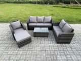 Fimous Patio Garden Furniture Sets Wicker 7 Seater Outdoor Rattan Furniture Sofa Sets with Rectangular Coffee Table Reclining Chair Loveseat Sofa 3 Seater Sofa Big Footstool
