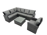Fimous 7 seater high back dark grey mixed rattan corner sofa set chair square coffee table outdoor furniture left option