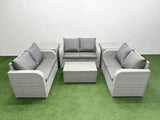 Fimous  7 Seater PE Wicker Rattan Furniture Sofa Sets with Rectangular Coffee Table 2 Seater Love Sofa Big Footstool Side Table Light Grey