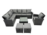 Fimous 9 Seater High Back Rattan Garden Furniture Set Corner Sofa With Square Coffee Table Footstool With Chair