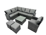 Fimous 9 Seater High Back Rattan Garden Furniture Set Corner Sofa With Square Coffee Table Footstool With Chair