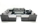 Fimous Rattan Garden Furniture Sofa Set with Coffee table Armchair Side Table 2 Big Footstools Dark Grey Mixed
