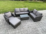 Fimous Patio Garden Furniture Sets Wicker 7 Seater Outdoor Rattan Furniture Sofa Sets with Rectangular Coffee Table Reclining Chair Loveseat Sofa 3 Seater Sofa Big Footstool