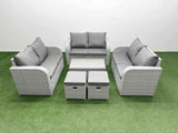 Fimous  8 Seater PE Wicker Rattan Furniture Sofa Sets with Rectangular Coffee Table 2 Seater Love Sofa 2 Stool Side Table Light Grey