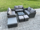 Fimous 9 Seater Outdoor Garden Furniture Sets Wicker Rattan Furniture Sofa Sets with Square Coffee Table Love seat Sofa 3 Footstools