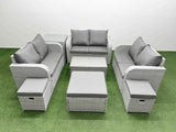 Fimous  9 Seater PE Wicker Rattan Furniture Sofa Sets with Rectangular Coffee Table 2 Seater Love Sofa 3 Stool Light Grey