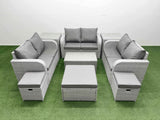 Fimous  9 Seater PE Wicker Rattan Furniture Sofa Sets with Rectangular Coffee Table 2 Seater Love Sofa 3 Stool Side Table Light Grey