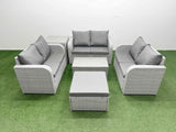 Fimous  6 Seater PE Wicker Rattan Furniture Sofa Sets with Rectangular Coffee Table 2 Seater Love Sofa 2 Side Table Light Grey