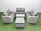 Fimous  6 Seater PE Wicker Rattan Furniture Sofa Sets with Rectangular Coffee Table 2 Seater Love Sofa Side Table Light Grey