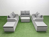 Fimous  8 Seater PE Wicker Rattan Furniture Sofa Sets with Rectangular Coffee Table 2 Seater Love Sofa 2 Big Footstool Light Grey