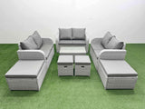 Fimous 8 PCs Rectangular Coffee Table Set Reclining Chair Inclining Sofa Love Sofa 2 Big Footstool 2 Small Stool Light Grey